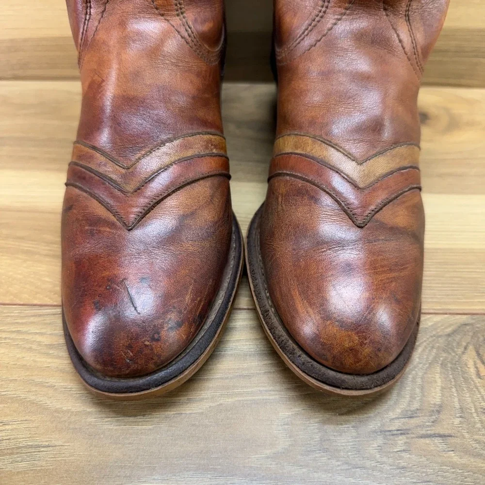 Miss Capezio Vintage Tall Western Boots 6 M Whiskey Cognac Chevron Boho Festival